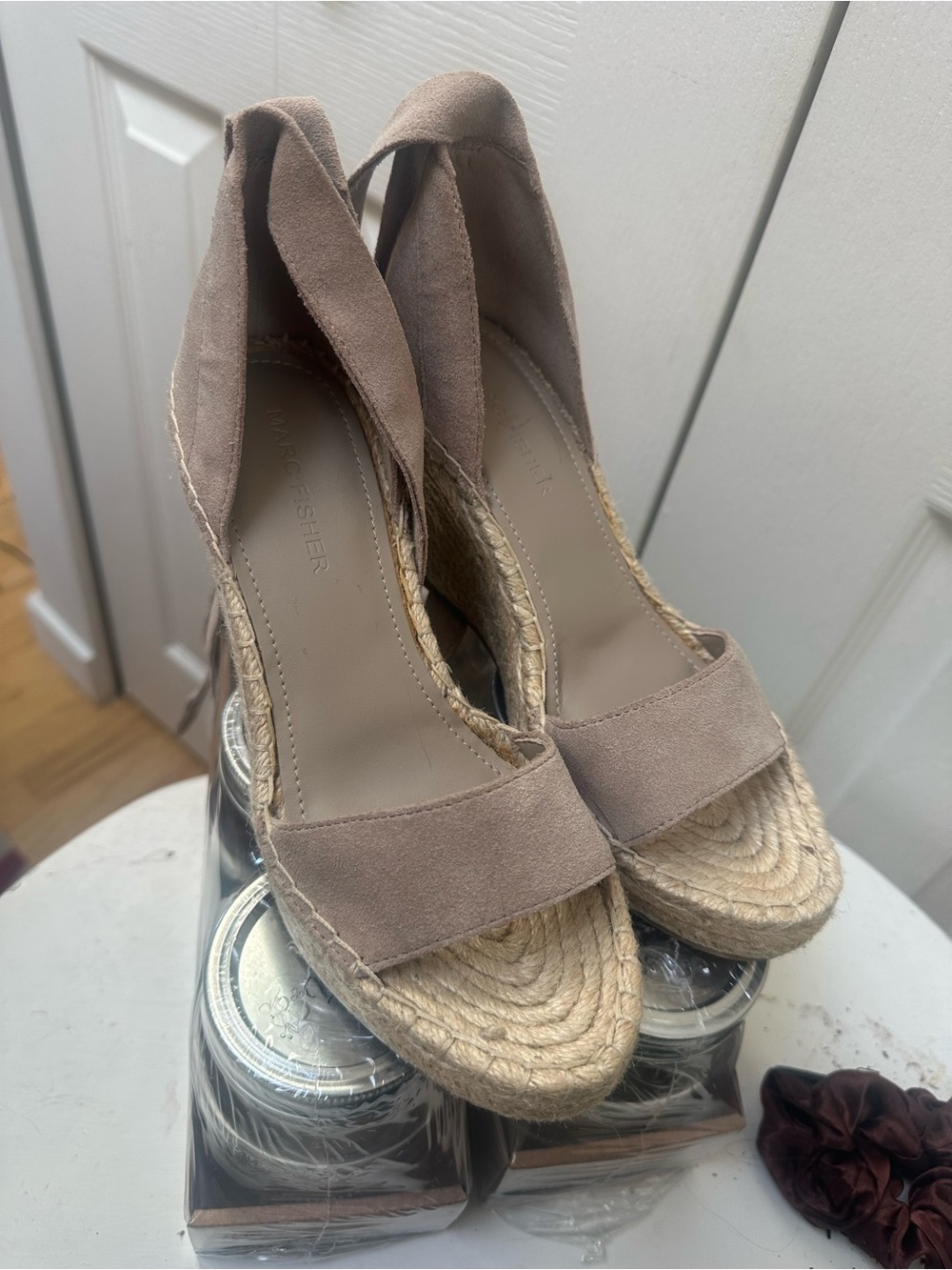 Marc Fisher Taupe Suede Espadrille Wedge Sandals